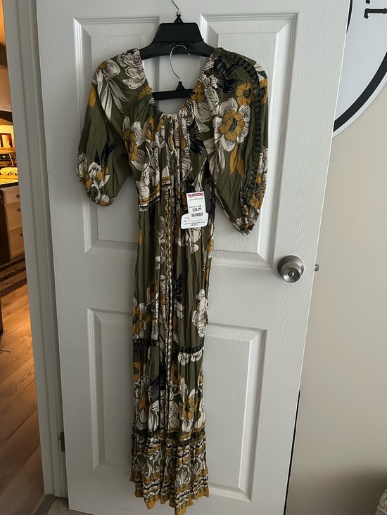 Angie Dresses & Skirts - Angie Olive Green Floral Maxi Dress with Puff Sleeves
